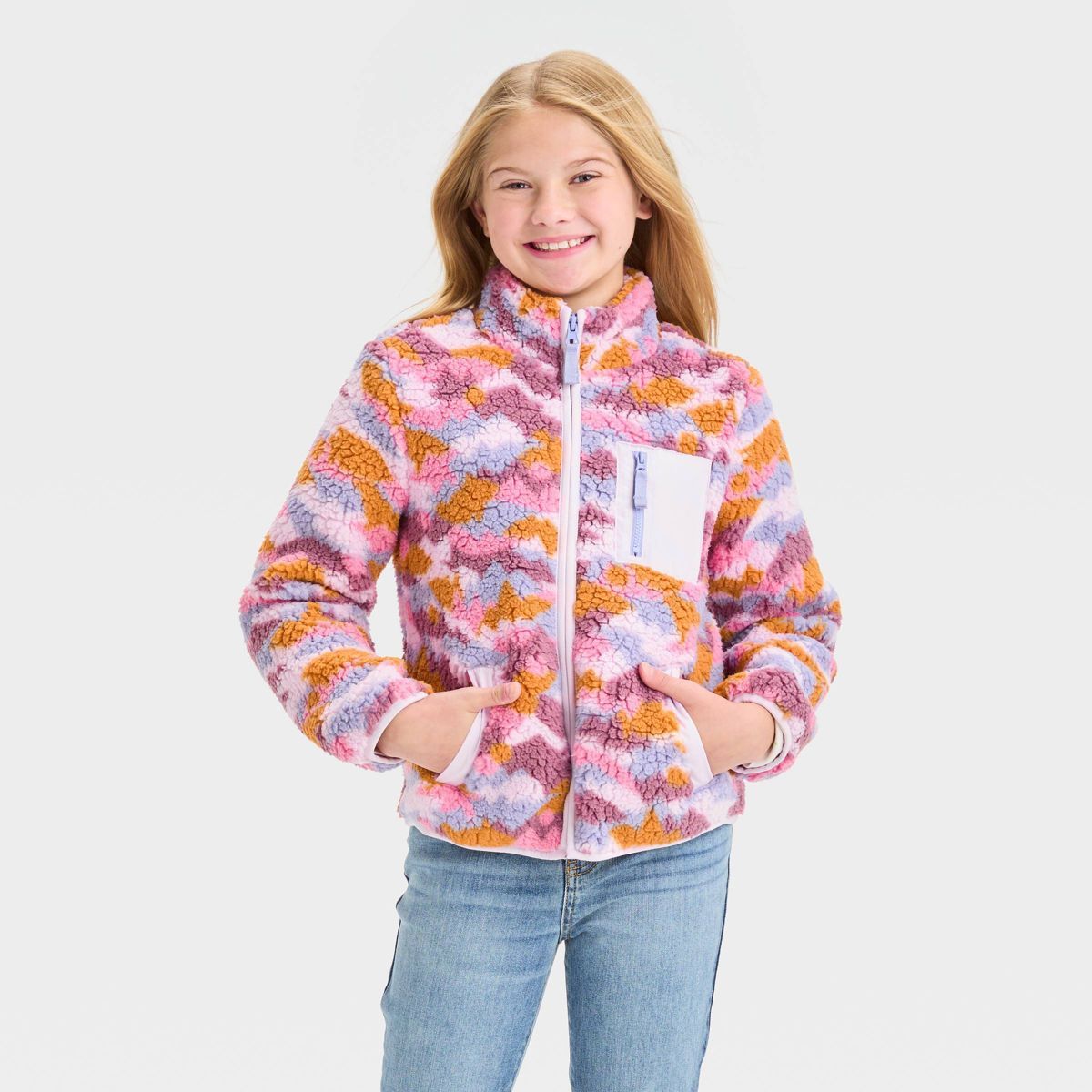 Girls' Faux Shearling Zip-Up Sweatshirt - Cat & Jack™ | Target