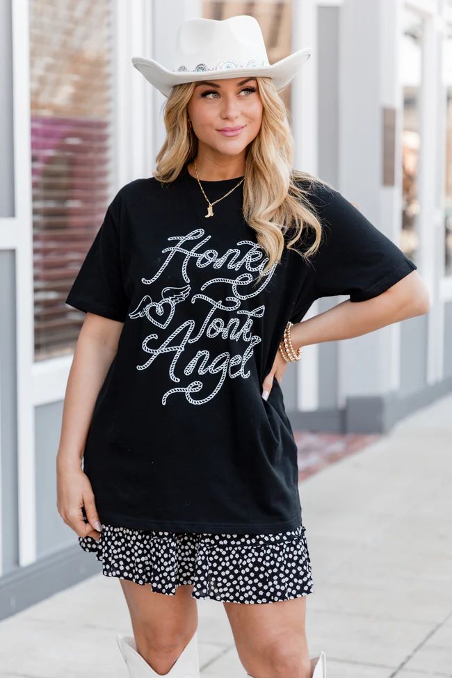 Honky Tonk Angel Black Oversized Graphic Tee | Pink Lily