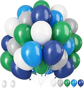 Blue Green Balloons Set, 60PCS Green Blue White Birthday Balloons, 12Inch Navy Blue Dark Green Gr... | Amazon (US)