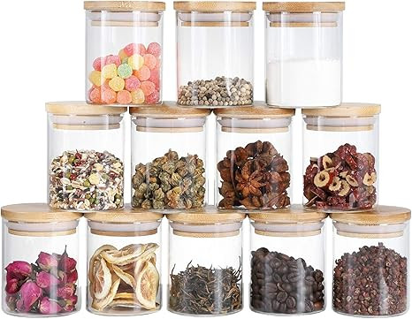 Glass Jars Set, Canning Jars Spice Jars 6 oz Glass Canister with Bamboo Airtight Lids, Kitchen Co... | Amazon (US)