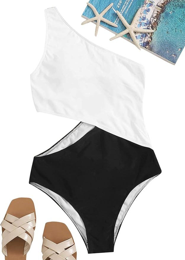 SweatyRocks Women's Bathing Suits One Shoulder Cutout One Piece Swimsuit Swimwear Monokini | Amazon (US)