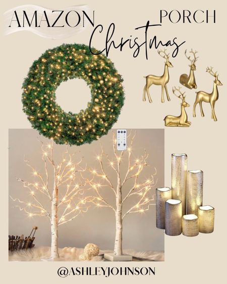 Love the classic white and gold Christmas decor look. Not what I do around our house - but love it whej other people do it. ☺️

Neutral Christmas decorations. Birch Christmas trees, gold reindeer, Christmas wreath, Amazon Christmas decor finds, Christmas home decor. 🎄 

#LTKhome #LTKHoliday #LTKSeasonal