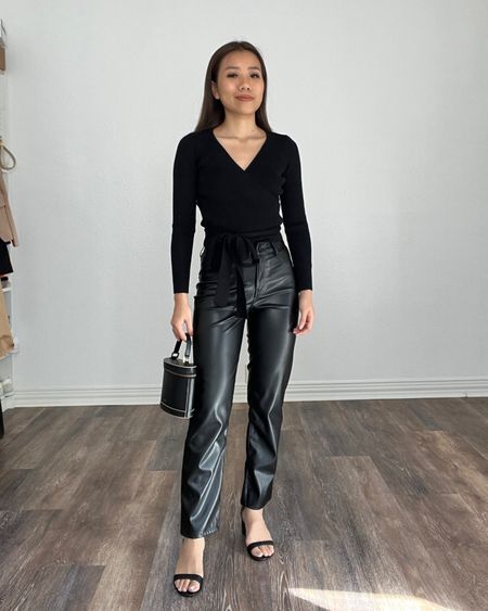 Chicwish wrap sweater size XS
leather pants size 0
Bag from Paris 94

Fall outfits fall fashion leather pants all black 

#LTKunder50 #LTKsalealert #LTKstyletip