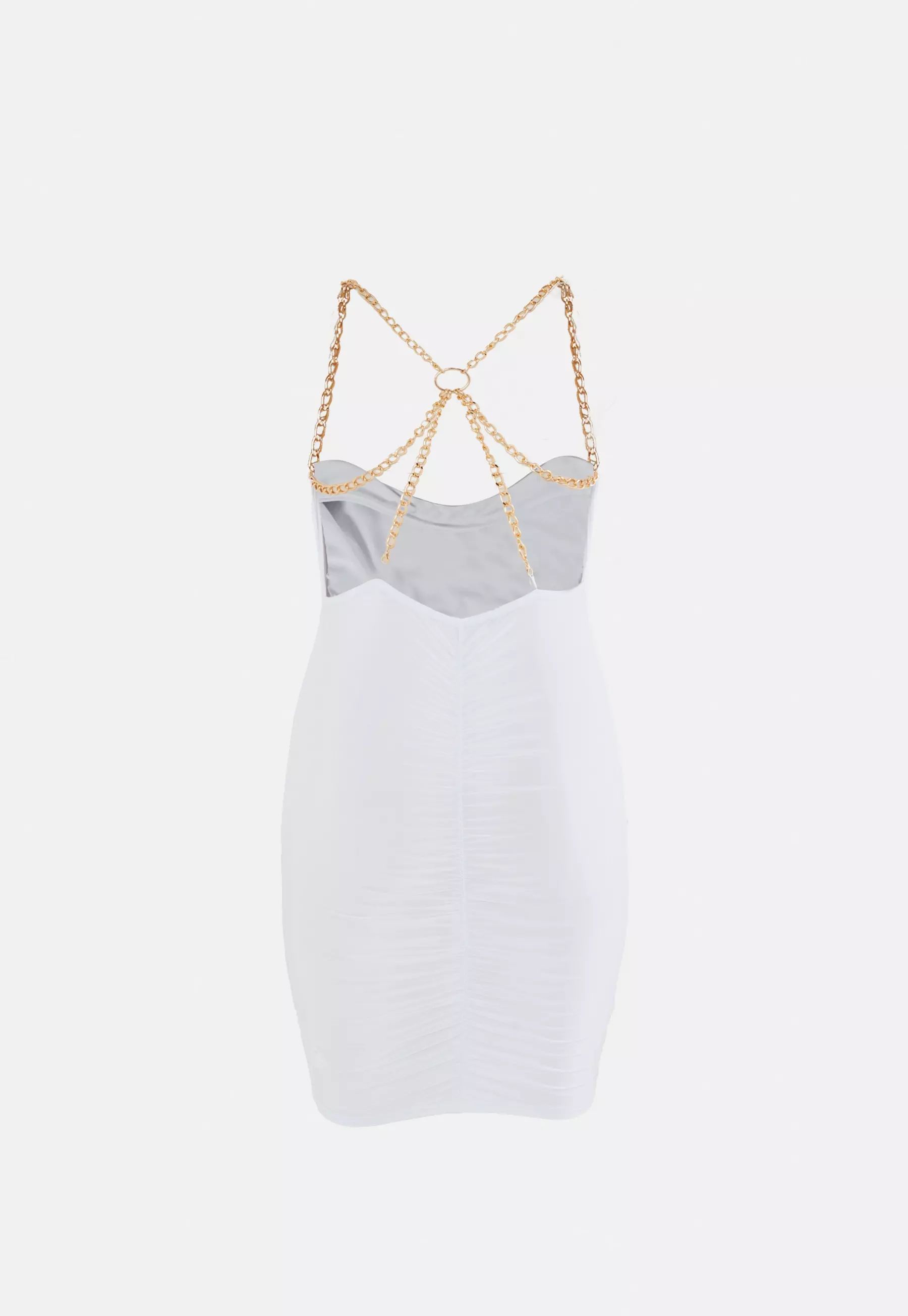 White Slinky Chain Detail Mini Dress | Missguided (US & CA)