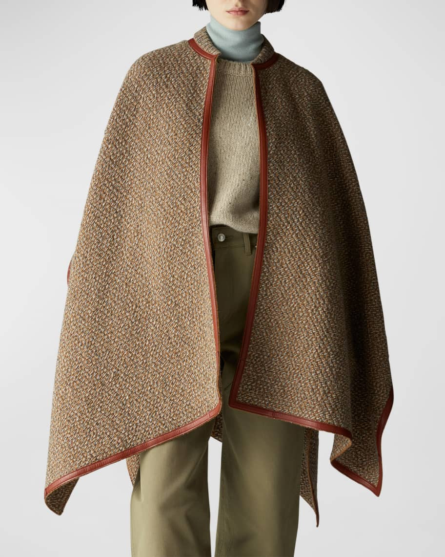 Sydney Leather-Trim Cashmere Knit Poncho | Neiman Marcus