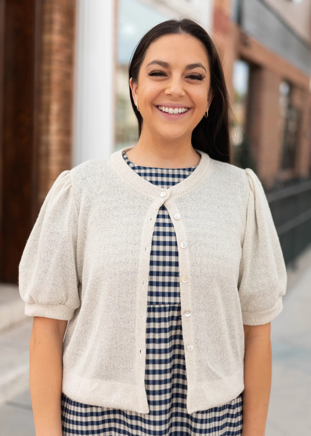 Brooke Ivory Puff Sleeve Cardigan | My Sister's Closet Boutique