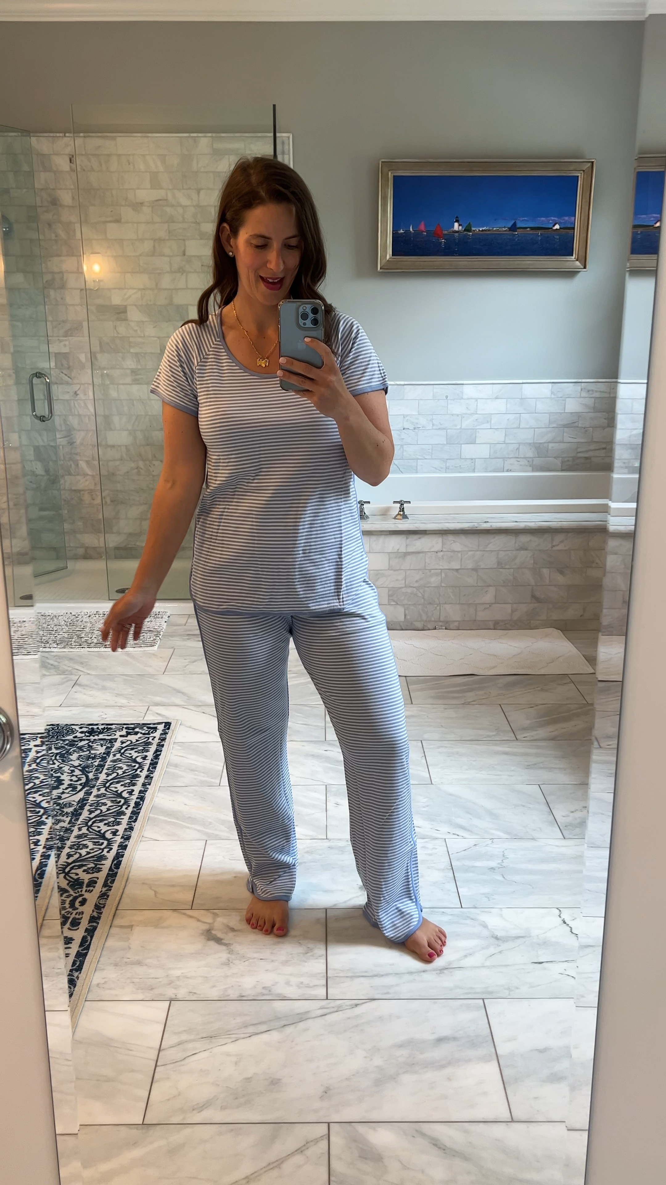 Lake Pajamas Set- wearing my true size. I think if you are short I wouldn’t size up! 
