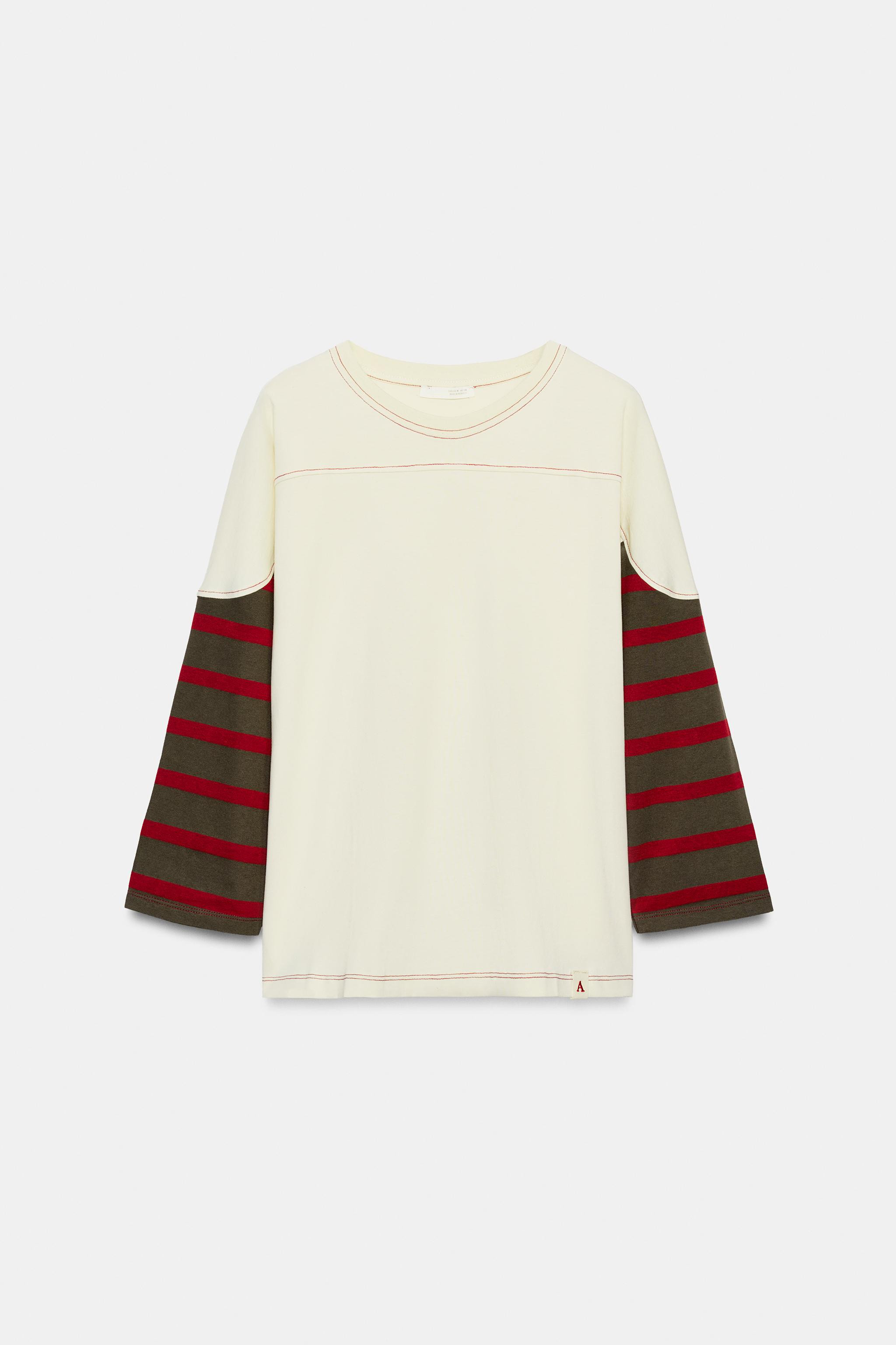 CONTRAST SLEEVE STRIPED T-SHIRT | Zara US