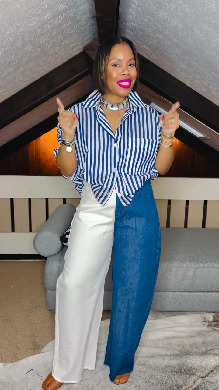 Hey boo!! Quick style tip! I’ve been experiencing with styling collared shirts and I love this way of tucking! Just a lil remix, but it gives a different shape and I like how it splits the tail in the front! Subtle, but cute! 

What y’all think? Jeans are old @marques_almeida and sold out, but I love this @madewell top! You can wear the sleeves 2 different lengths - long or 3/4 length! 
•
•
Style over forty, style tip, shirt tucking, collared shirt style