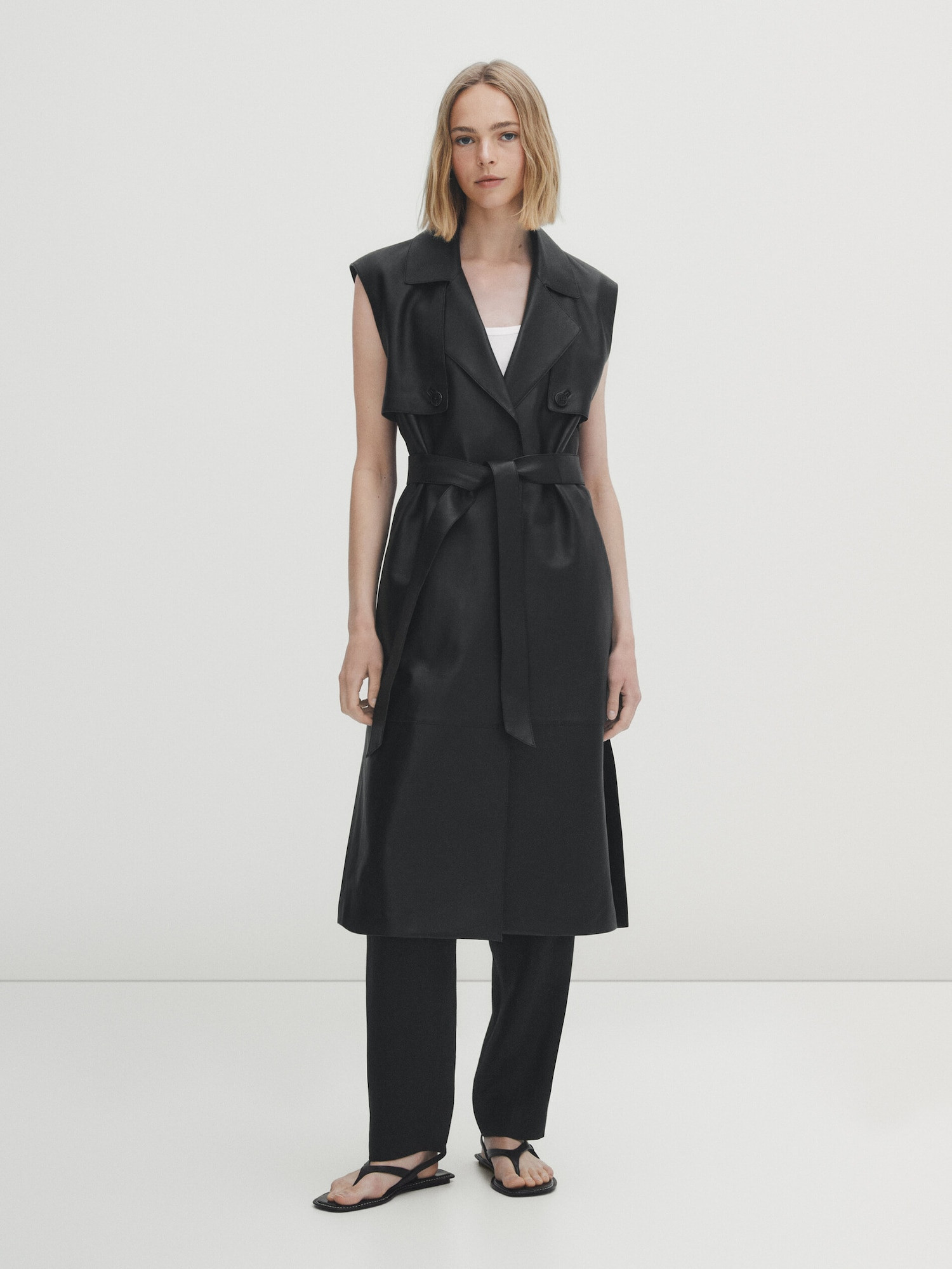 Longline nappa leather waistcoat | Massimo Dutti US