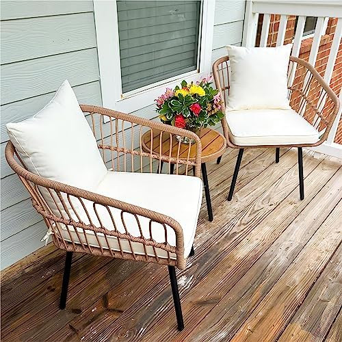 YITAHOME 3 Pieces Outdoor Wicker Patio Conversation Bistro Set, All-Weather Rattan Patio Furniture Set with Table & Cushions, Outdoor Sectional Sofa for Patio, Balcony, Backyard, Deck | Amazon (US)