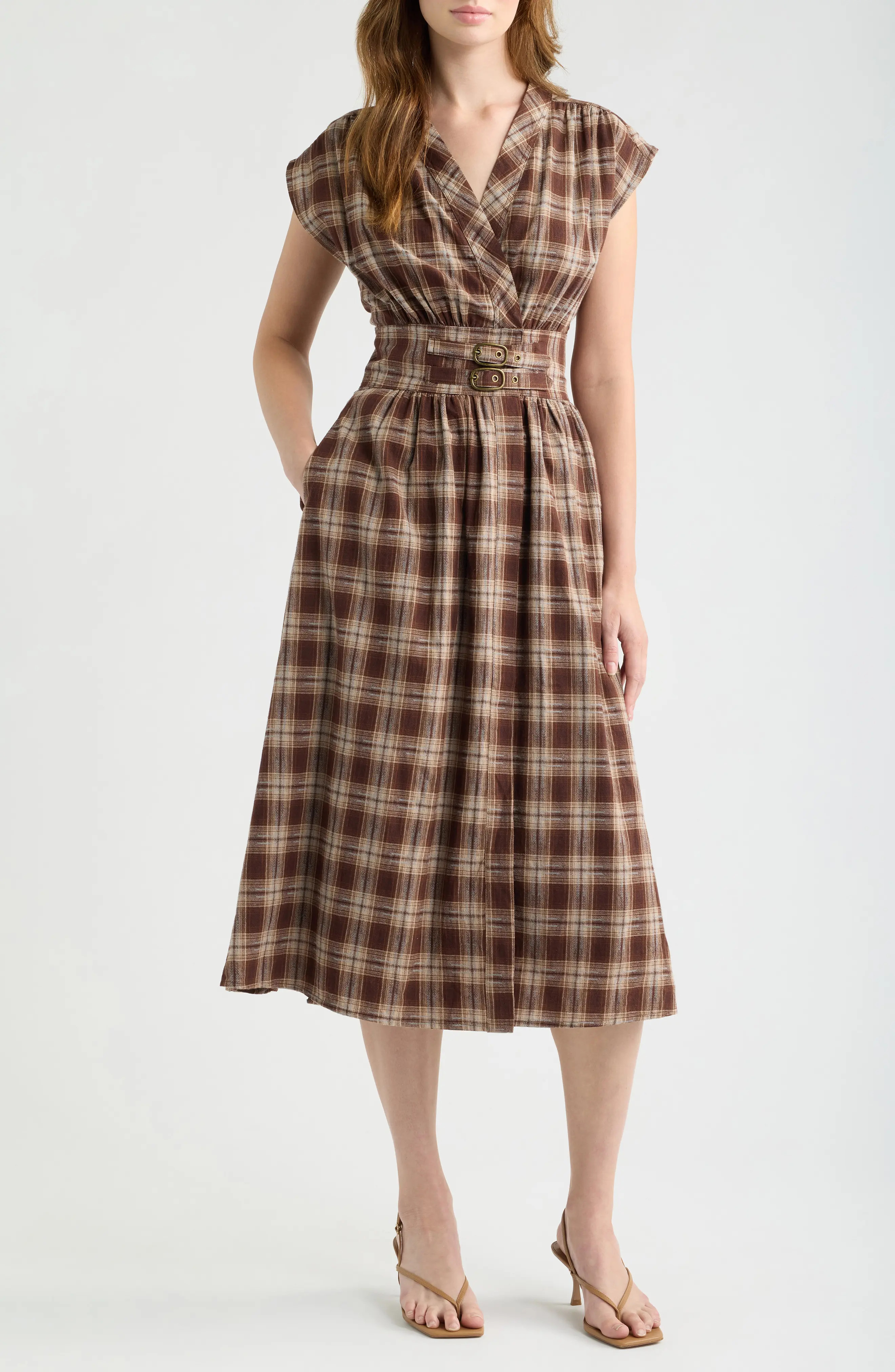 DELUC Elton Plaid Cotton Midi Dress (Women) | Nordstrom | Nordstrom