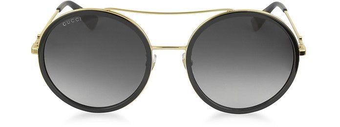 Gucci GG0061S Acetate and Gold Metal Round Aviator Women's Sunglasses | Forzieri US & CA