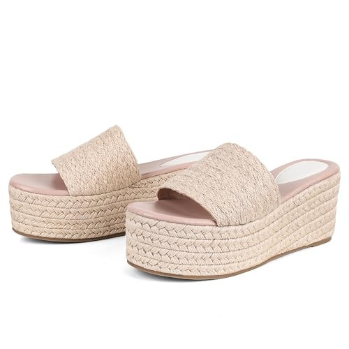 Erocalli Platform Wedge Sandals Espadrille Slide Sandals Slip On High Heel Espadrille Flatform Mules for Women Casual Jute Beach Straw Raffia Sandals | Amazon (US)