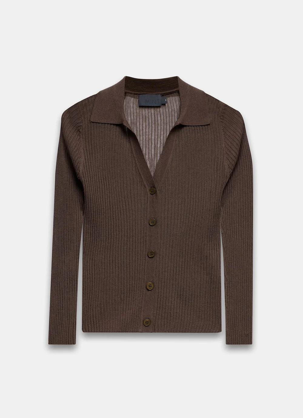 Brown Sheer Collar Knit Shirt | Mint Velvet