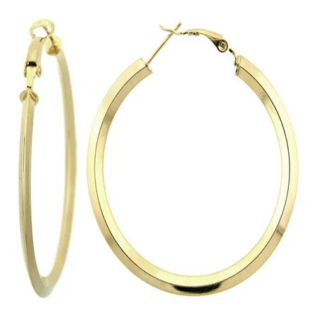 Gold Plated over Sterling Sivler Knife Edge Round Hoop Earrings 25mm | Walmart (US)