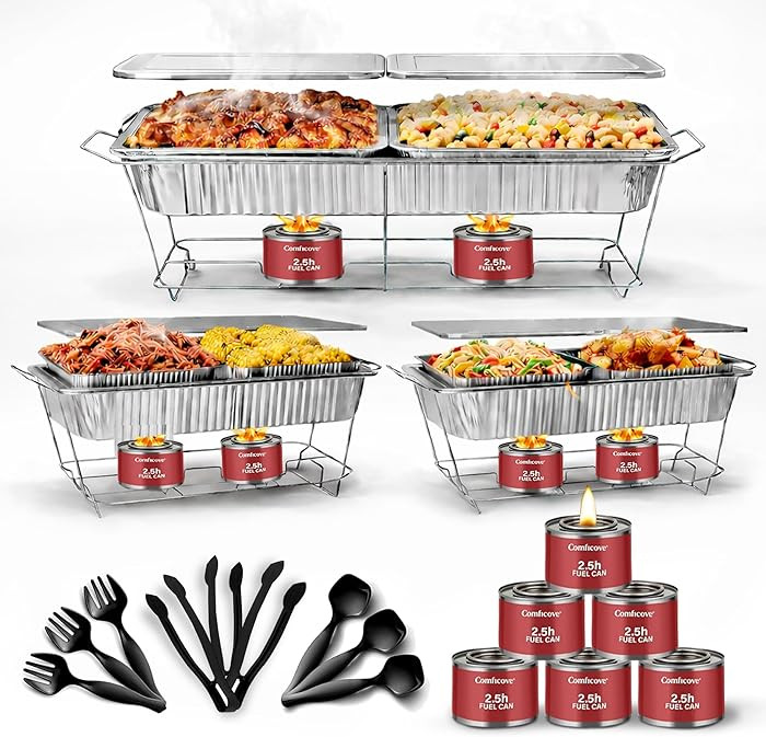 Disposable Chafing Dish Buffet Set, 33 Piece of Chafing Servers with Food Warmers, Covers, Half-S... | Amazon (US)