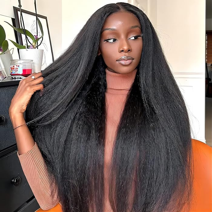 ISEE Glueless Wig Human Hair Kinky Straight 7X5 HD Lace Front Wig 26 Inch | Amazon (US)