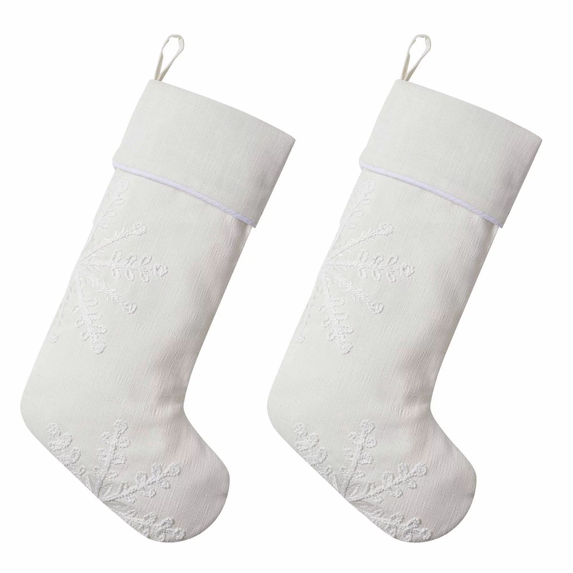 My Texas House Ester Ivory Embroidered Snowflake Christmas Stockings, 20" x 10" (2 Count) | Walmart (US)