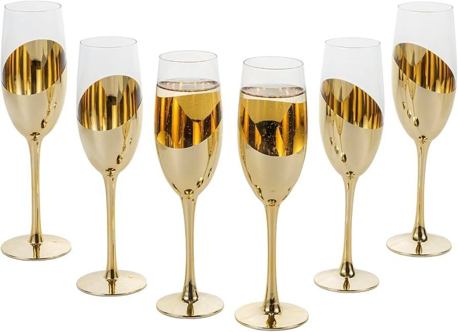 MyGift 6 oz Modern Brass Tone Metallic Plated Stemmed Champagne Flutes, Sparkling Wine Stemware, ... | Amazon (US)