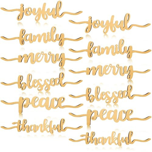Jetec 36 Pieces Christmas Thankful Blessed Merry Joyful Peace Family Wood Cutout Rustic Thankful Plate Letter Sign Decor Inspirational Letter Wood Sign for Home Table Plates Table Gold Elegant Style | Amazon (US)