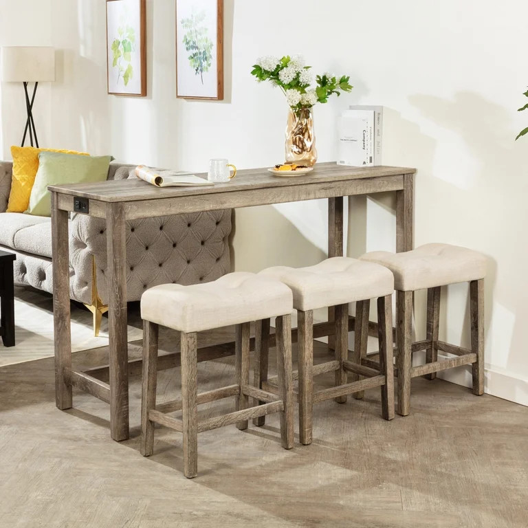 MAYEERTY 4-Piece Bar Table Set with USB Charging Port – Modern Sofa Bar Table and Upholstered S... | Walmart (US)