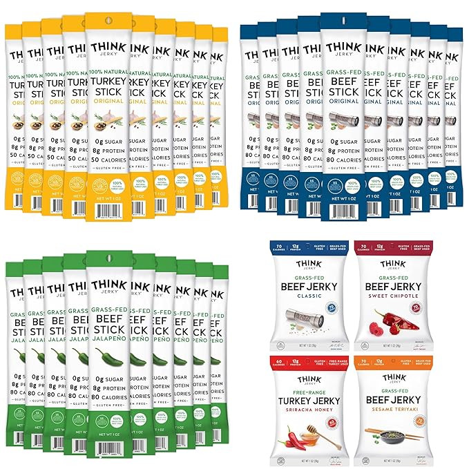 Think Jerky Variety Sampler Bundle - 1oz (30 Pack) Sticks and 2.2oz (4 Pack) Pouches | Amazon (US)