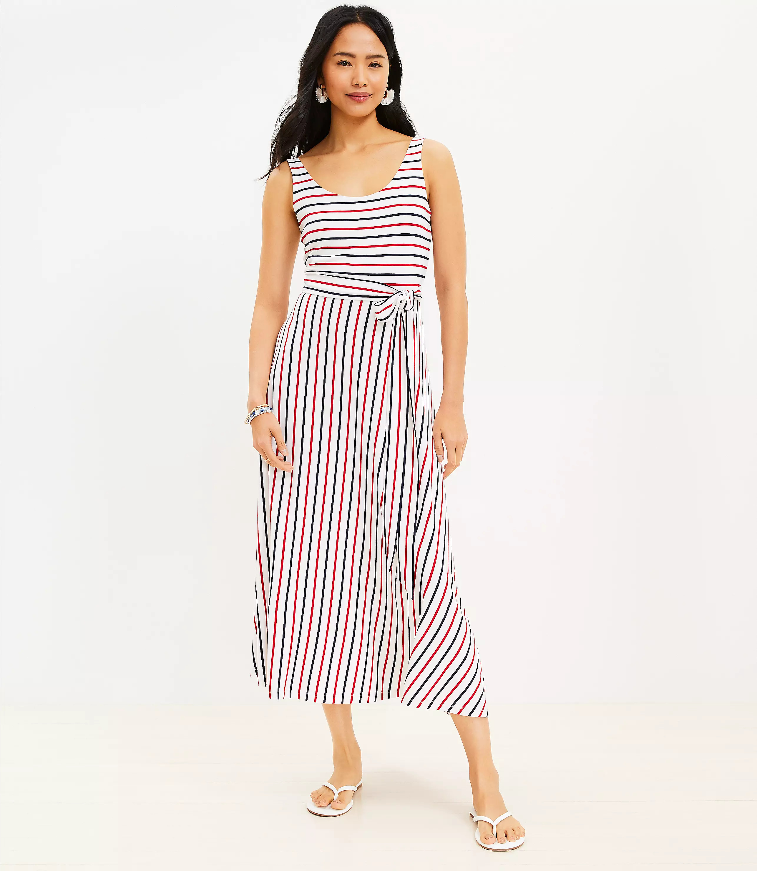 Striped Scoop Neck Midi Dress | LOFT