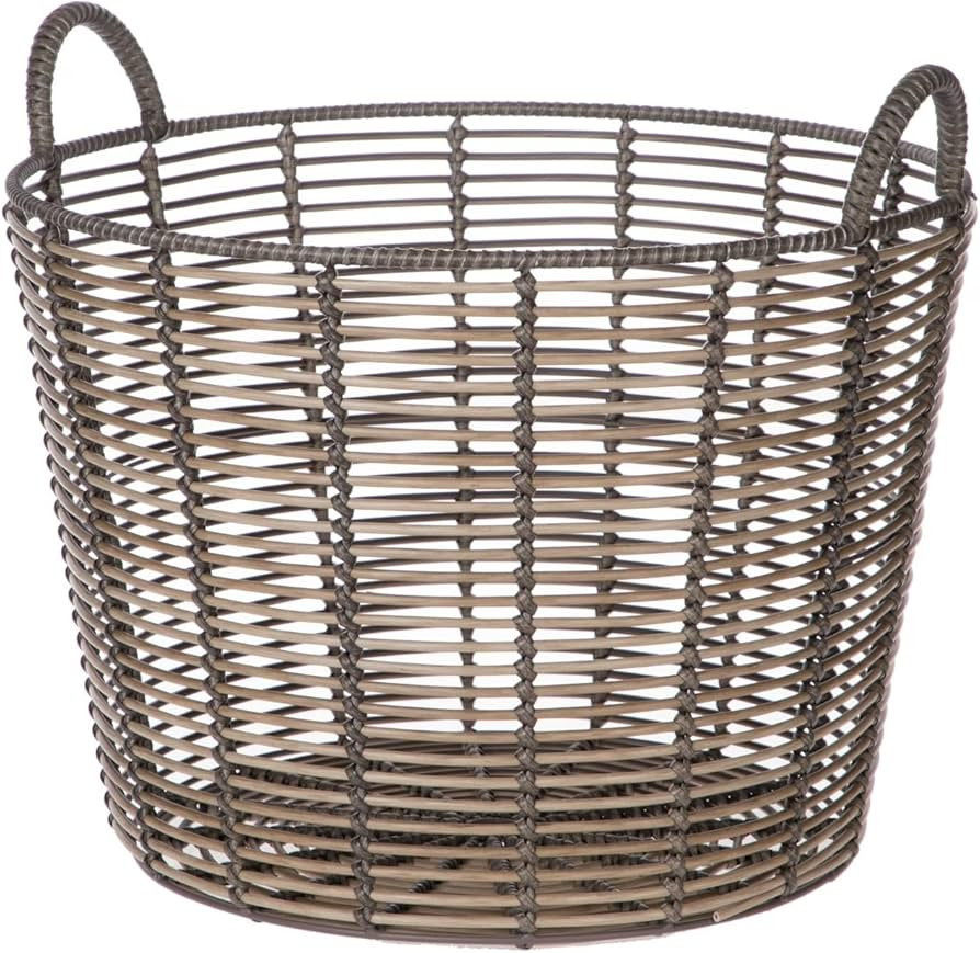 Extra Large Round Poly Rattan Storage Basket with Handles, Decorative Woven Design, 18.7 x 16 Inc... | Amazon (US)