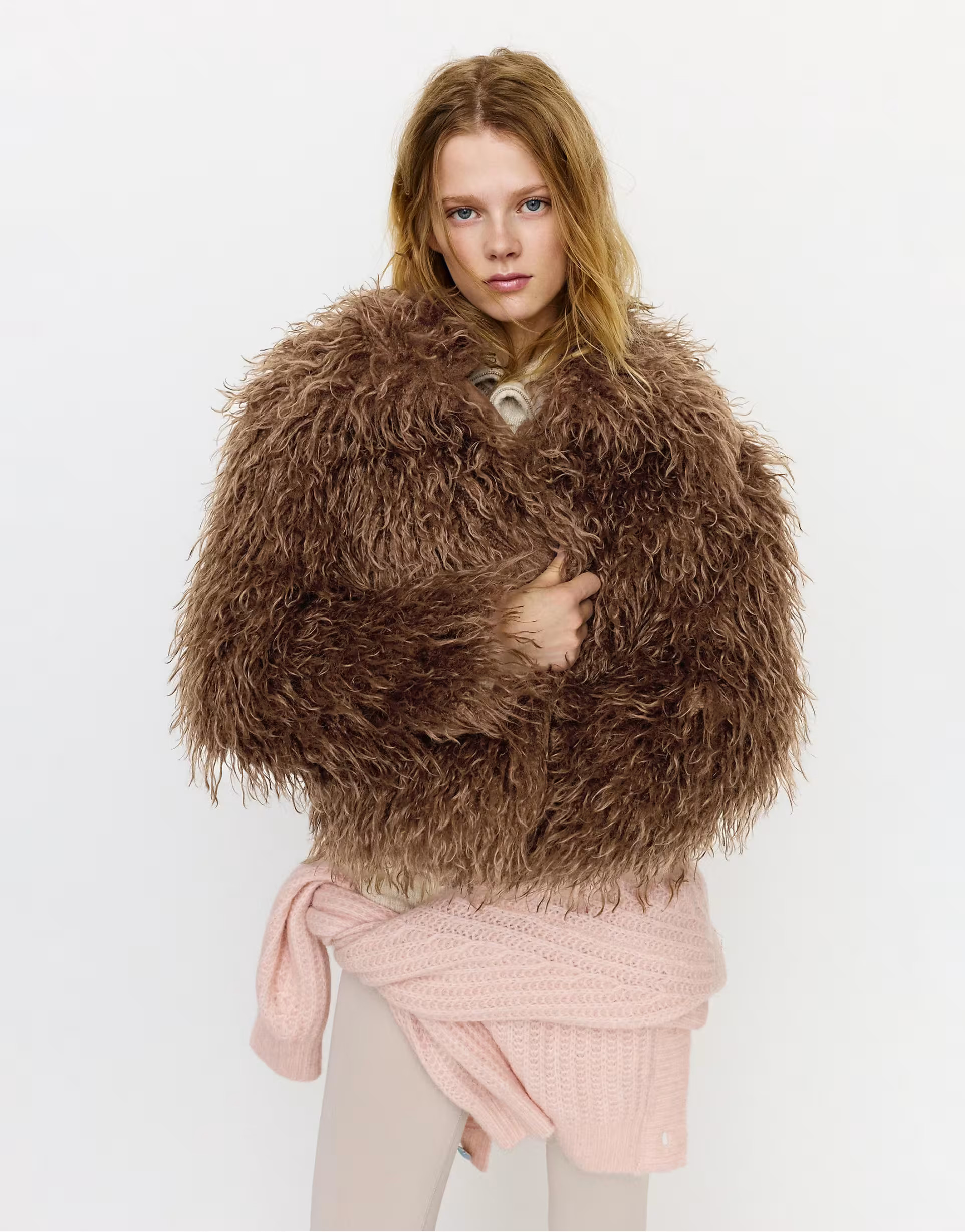 Pull&Bear Curly faux fur jacket in brown | ASOS (Global)