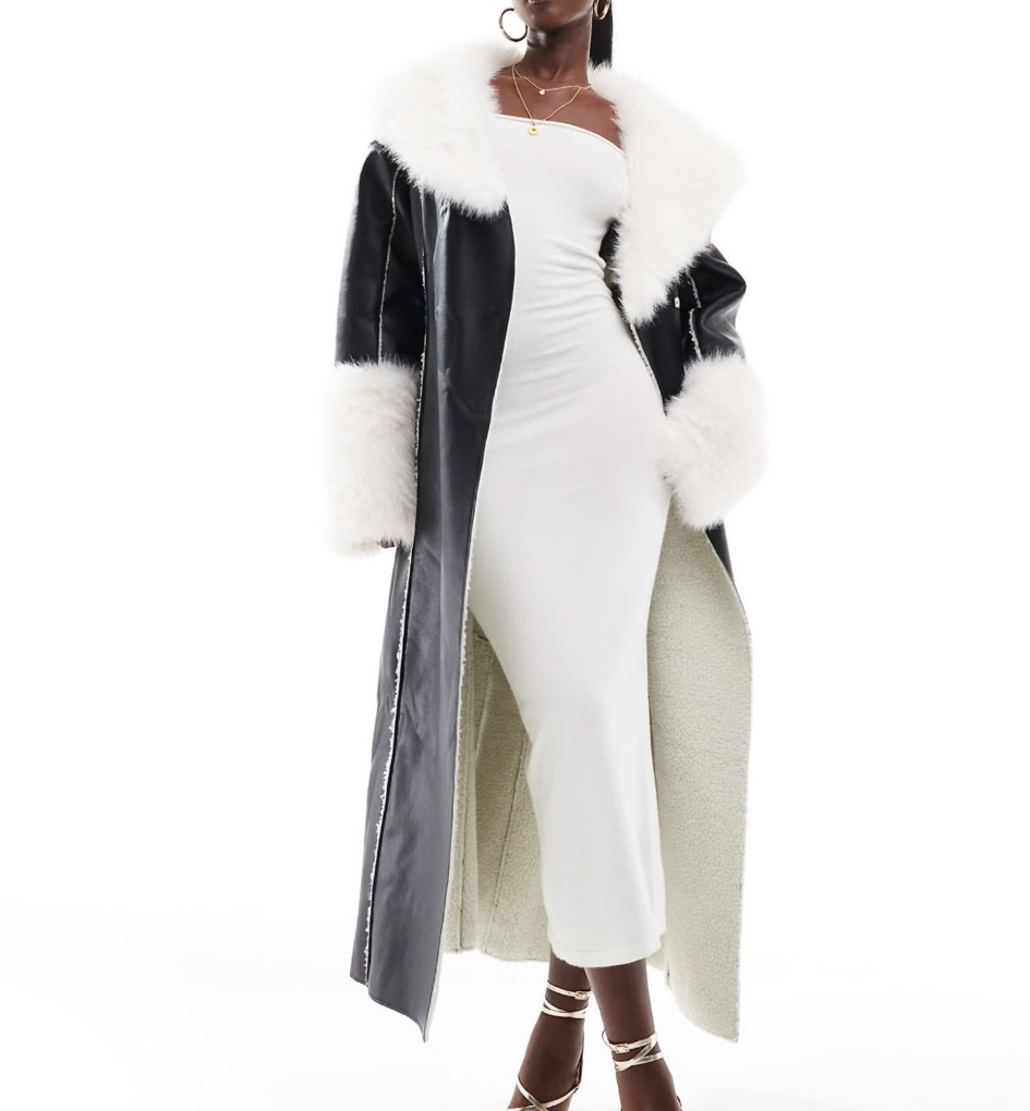 Simmi contrast faux fur trim faux shearling maxi coat in black and white

#LTKautumn #LTKluxury