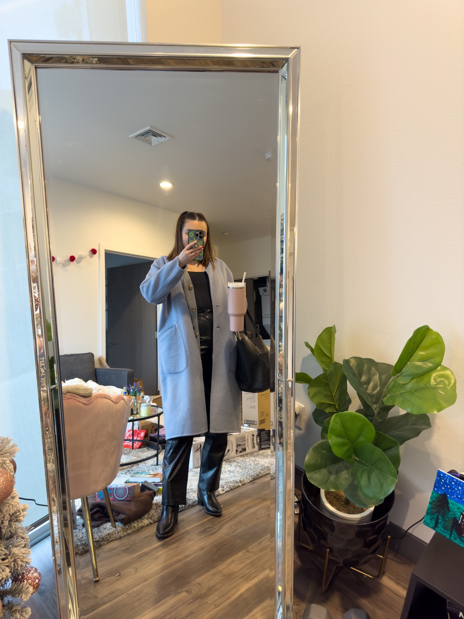 Business casual outfit idea! Featuring my favorite leather pants. 

I’m wearing a size 10 coat, size 12 pants, size M bodysuit and cardigan with size 9 boots

#LTKmidsize #LTKSeasonal #LTKworkwear