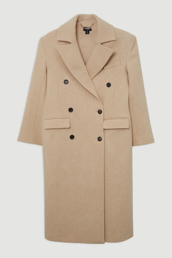 Wool Double Breasted Tailored Midi Coat | Karen Millen UK + IE + DE + NL