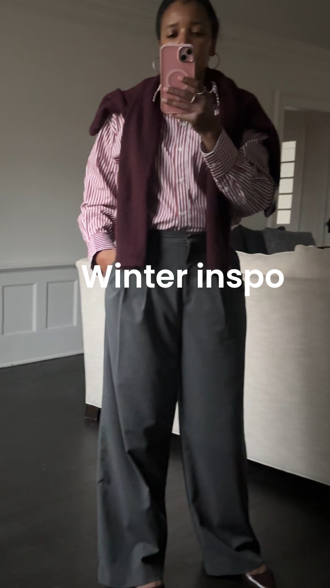 Burgundy shirt  & gray pants burgundy cardigan winter outfit work wear office casual outfit #LTKOver40 #style #fashion #office #outfit #classic #nyc 

#LTKgrwm #LTKWorkwear #LTKootd