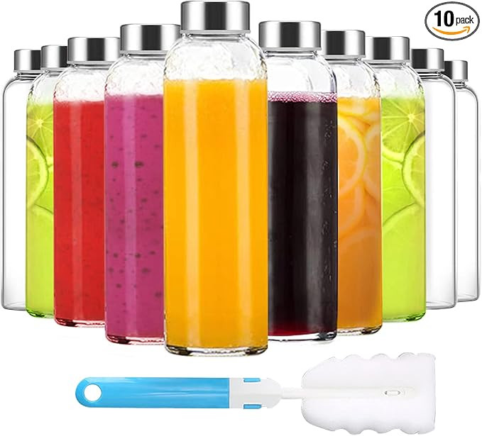 Clear Glass Bottles with Lids 18 oz, Reusable Glass Water Bottles with Stainless Steel Cap for Ju... | Amazon (US)
