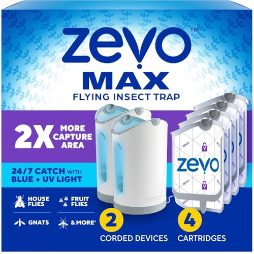 Zevo MAX Bug Catcher & Fly Trap for Indoors - Flying Insect Trap for Gnats, House & Fruit Flies - Use in Any Room - No-Mess Disposal (2 Plug in Bases & 4 Cartridges) | Amazon (US)