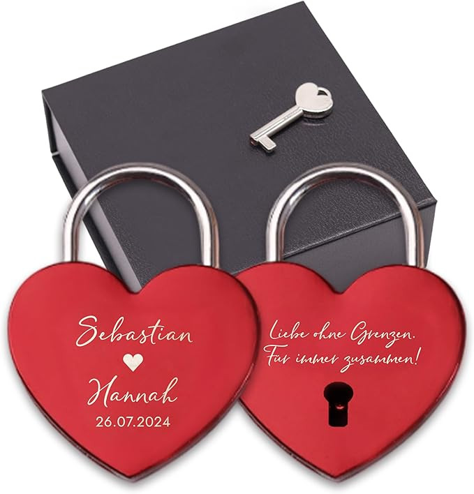 LAUBLUST Liebesschloss mit Gravur und Schlüssel inkl. Geschenkbox - Im Herzen Verbunden - Person... | Amazon (DE)