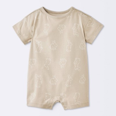 Baby Boys' Bunny Graphic Short Sleeve Romper - Cloud Island™ Tan Newborn | Target