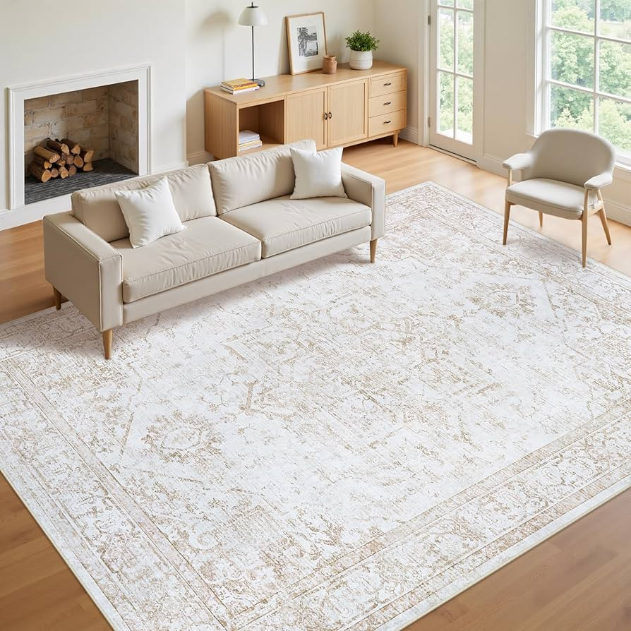 Amazon.com: 8x10 Area Rugs for Living Room:Beige Washable Vintage Medallion Rug Non-Slip Soft Low Pile Large Rugs Indoor Retro Carpet for Bedroom Kitchen Nursery Dining Table Office (Beige, 8'x10') : Home & Kitchen | Amazon (US)