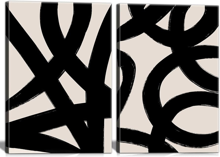 Framed Abstract Wall Art Canvas Set Lines Pictures Modern Mid Century Boho Wall Decor Minimalist ... | Amazon (US)