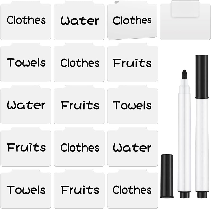 18 Pcs White Basket Labels Clip on Removable Hanging Label Holder with Chalk Markers for Storage ... | Amazon (US)
