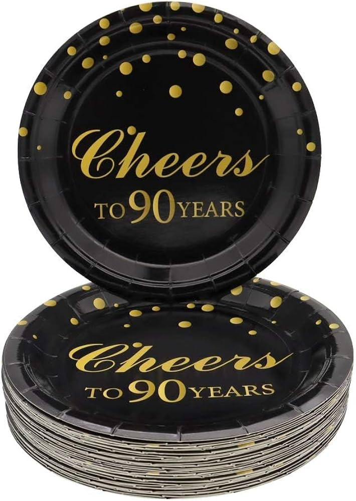 Pandecor 90th Birthday Party Supplies,50 PCS Cheers to 90 Years Disposable 7 Inch Paper Plates De... | Amazon (US)