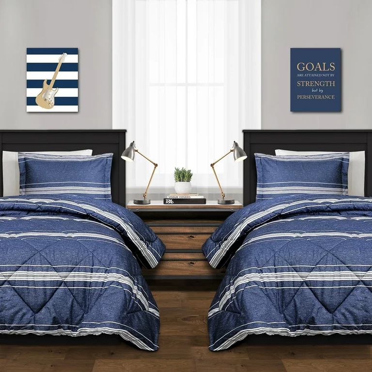 "Lush Decor Marlton Stripe Reversible Back To Campus Dorm Room Comforter, Full/Queen, Navy 3-Pc S... | Walmart (US)