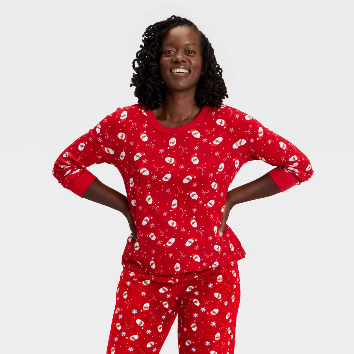 Women's Santa Print Ribbed Long Sleeve Holiday Matching Family Pajama Shirt - Wondershop™ Red | Target