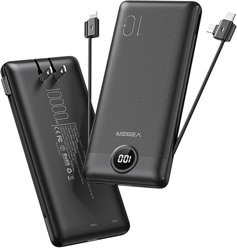 VEGER Portable Charger for iPhone Built in Cables and Wall Plug, 10000mah Slim Fast Charging USB ... | Amazon (US)