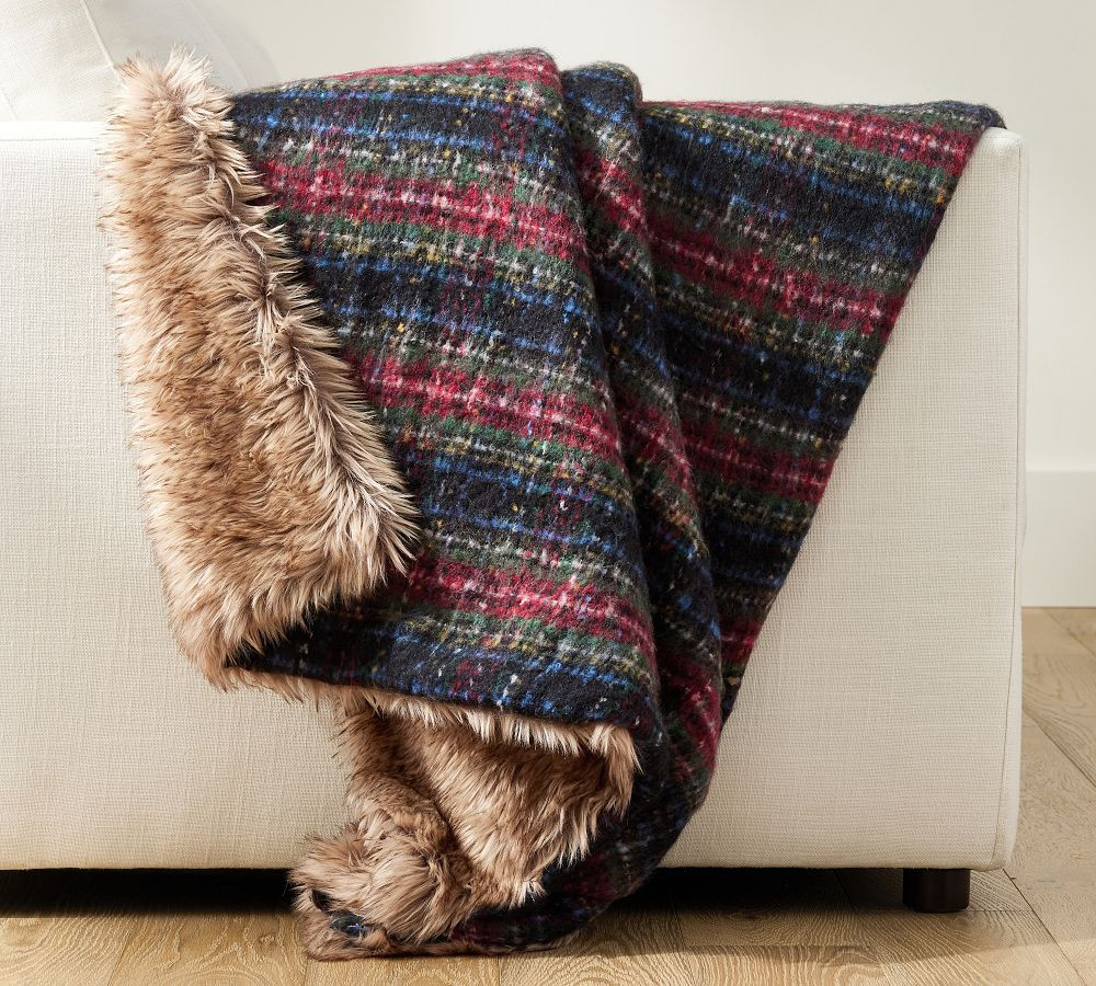 Stewart Plaid Faux Fur Back Throw | Pottery Barn (US)