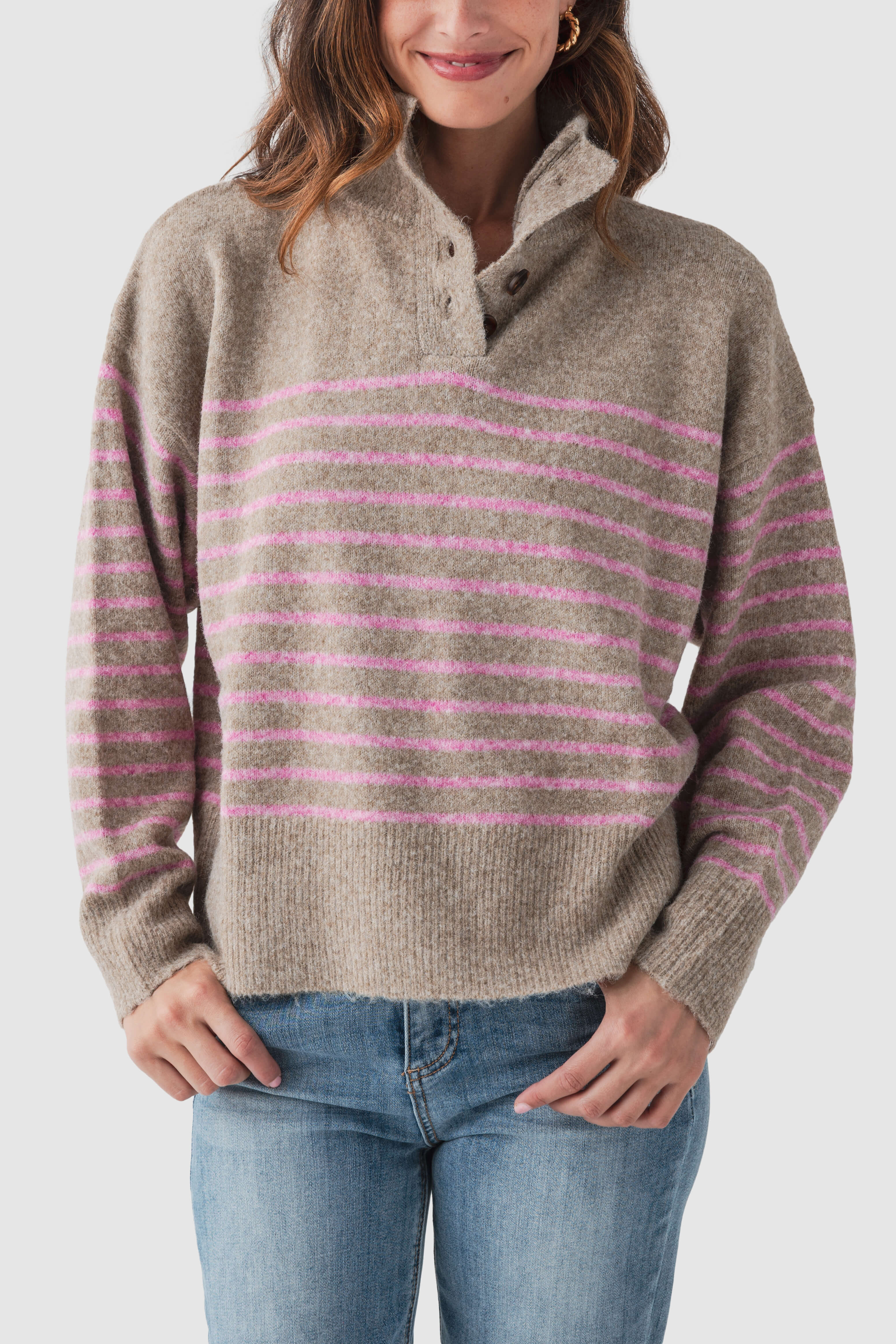 Wishlist Stripe 1/2 Button Pullover | Social Threads