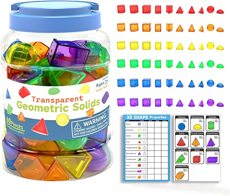 60 Pcs 3D Shapes for Kids Translucent Geometric Solids for Teaching Geometry Light Table Manipula... | Amazon (US)