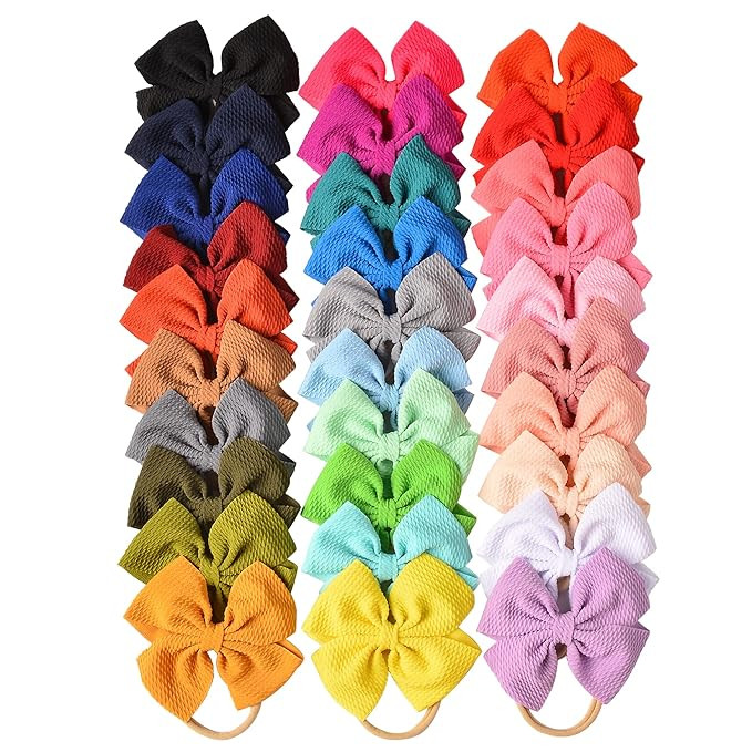 Prohouse 30 PCS Big Bows Baby Nylon Headbands Hairbands Hair Bows Elastics for Baby Girls Newborn... | Amazon (US)
