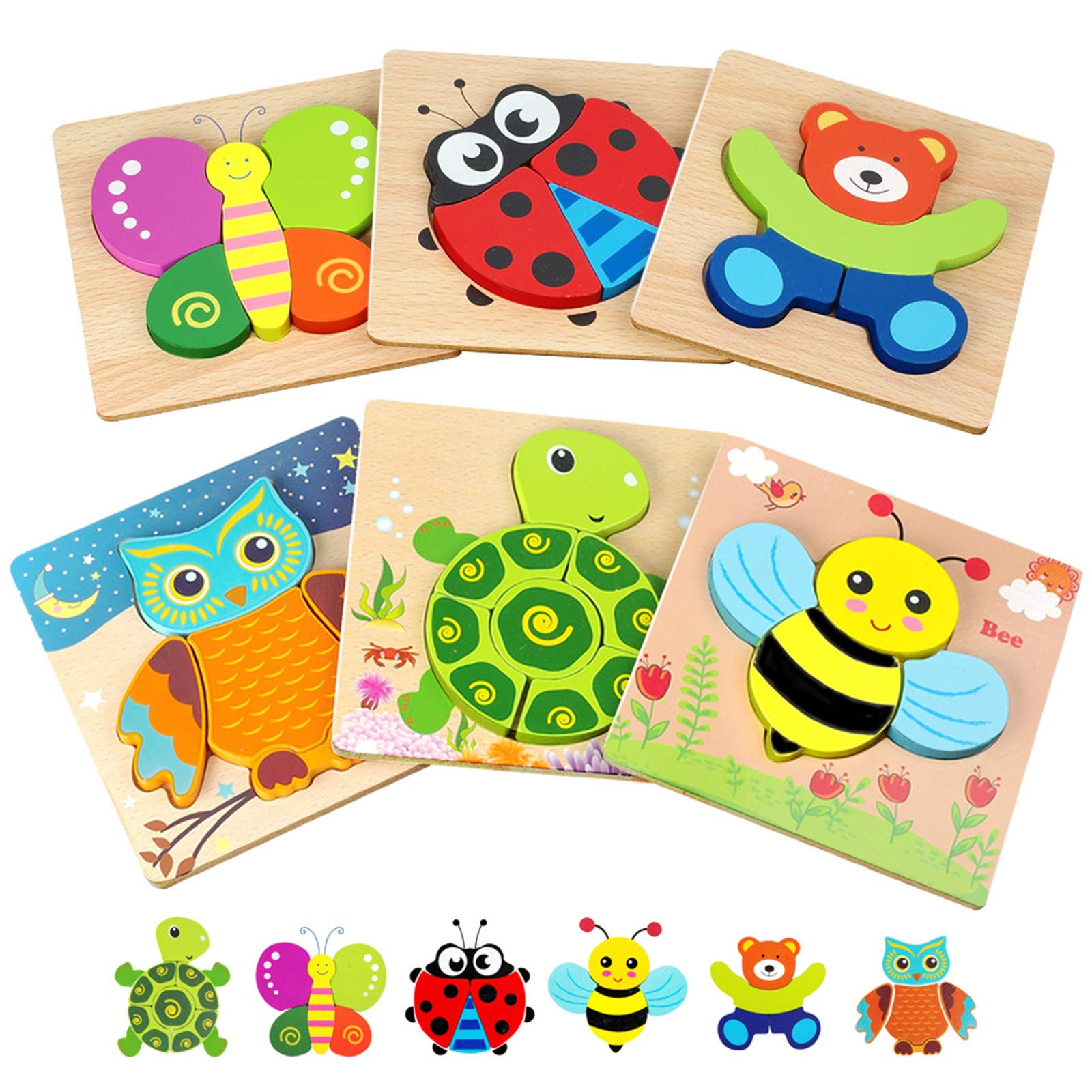 Toddler Puzzles, Wooden Jigsaw Animals Puzzles for 1 2 3 Year Old Girls Boys Toddlers, Educational Preschool Toys Gifts for Colors & Shapes Cognition Skill Learning | Amazon (US)